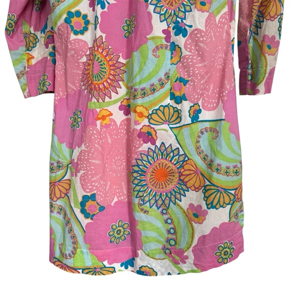 Boden Floral Beaded Neck 3/4 Sleeve Tunic Top Pink Green White Size 6 - Picture 10 of 12